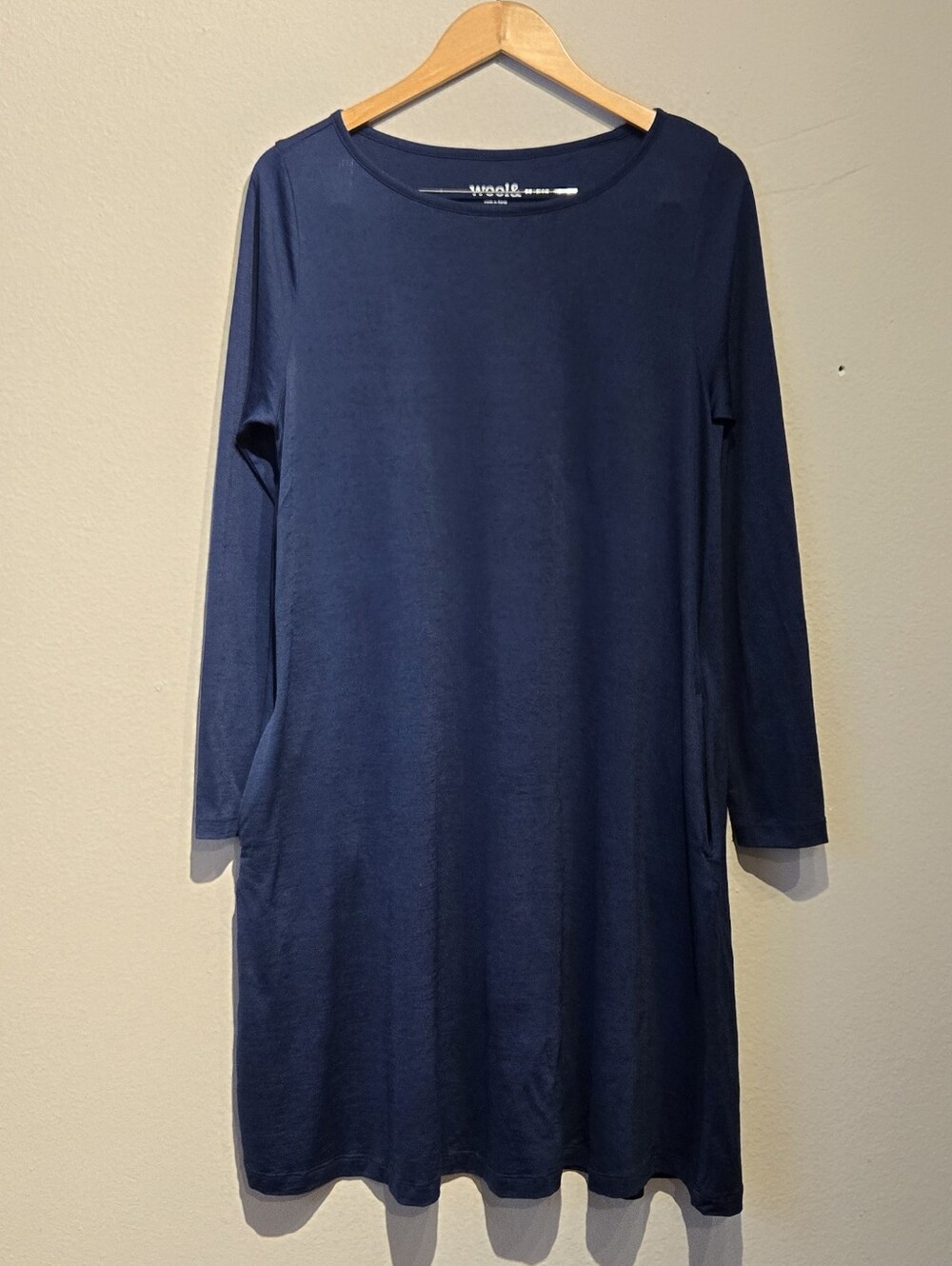 Wool& Rowena Swing Dress Long Sleeve Merino Wool Navy Med Long House Nap Dress